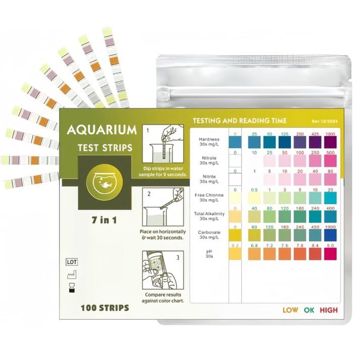 Bandelettes de Test Aquarium 7 en 150 pièces Analyse Rapide de lEau pH Nitrate Nitrite Chlore Dureté Totale