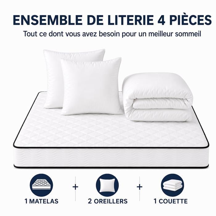 Matelas 140x200 Mousse à mémoire de forme 16cm Fermeté moyenne Livré avec ses accessoires de literie inclus