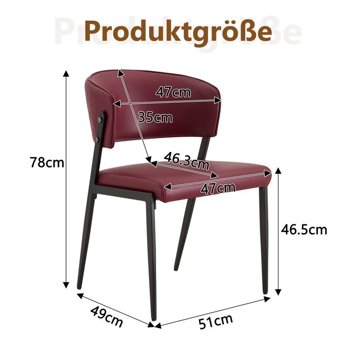 Chaise de salle a manger moderne rouge en simili cuir avec dossier ergonomique et pieds en metal ORVRYN