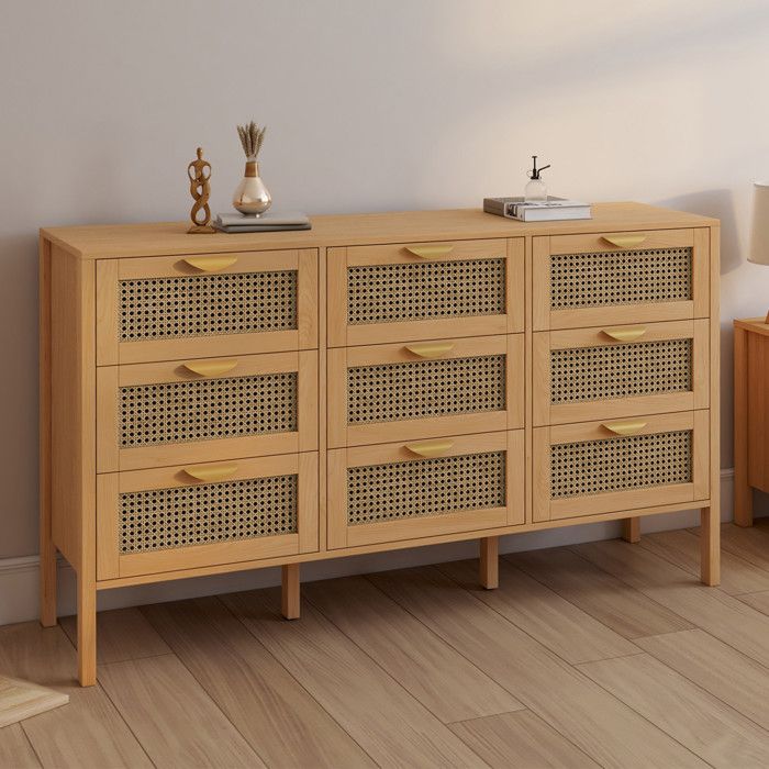 Commode 9 tiroirs EDHEN XXL 136 cm bois et cannage Commode 9 tiroirs EDHEN XXL 136 cm bois et cannage