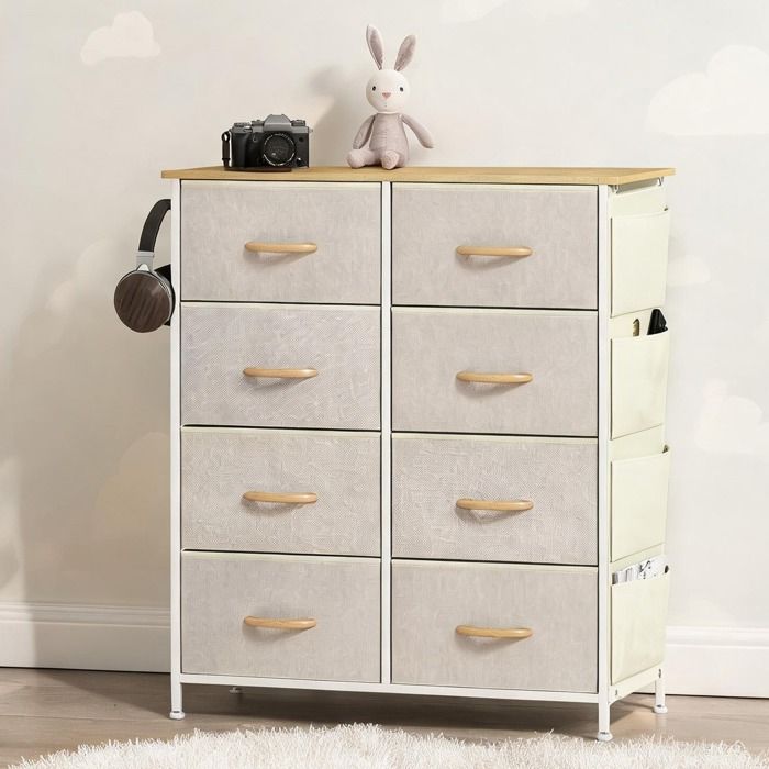Colonne De Salle De Bain Armoire De Salle De Bain - Storage Cabinets with Beige Tissu Non Tissé and 33.9 x 11.8 x 37.2 in 4 poches
