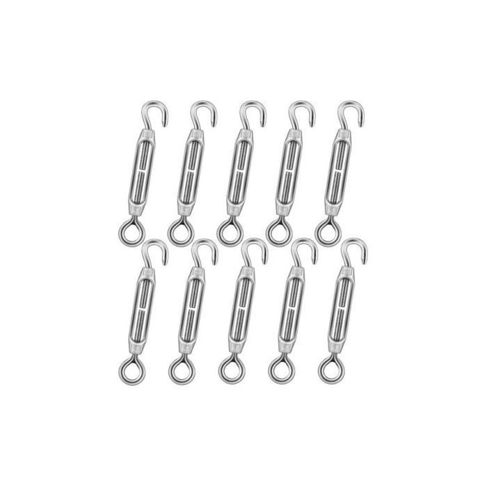 10 tendeurs de câble en acier inoxydable M4 avec crochet et anneau réglables pour fils métalliques de jardin clôtures et cordes