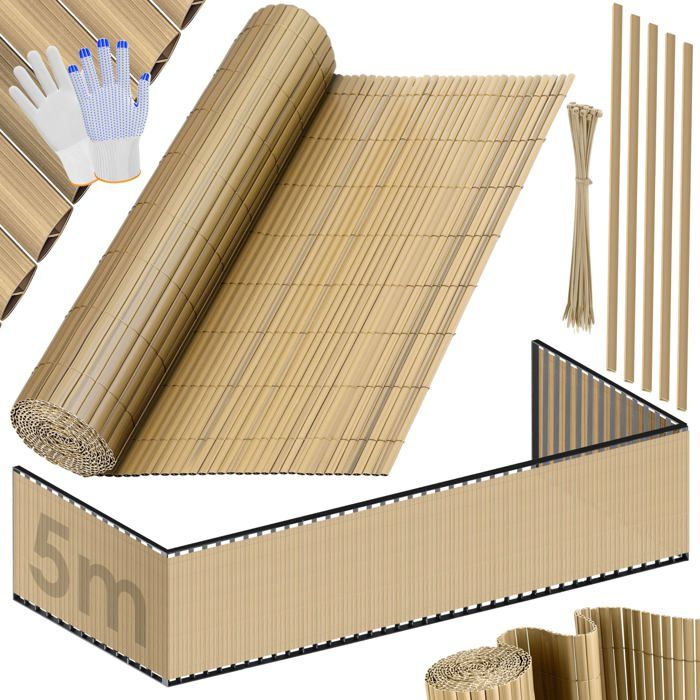 Brise-vue en PVC - KESSER - 120 x 500 cm - Bambou - Imperméable - Résistant aux intempéries - Opaque