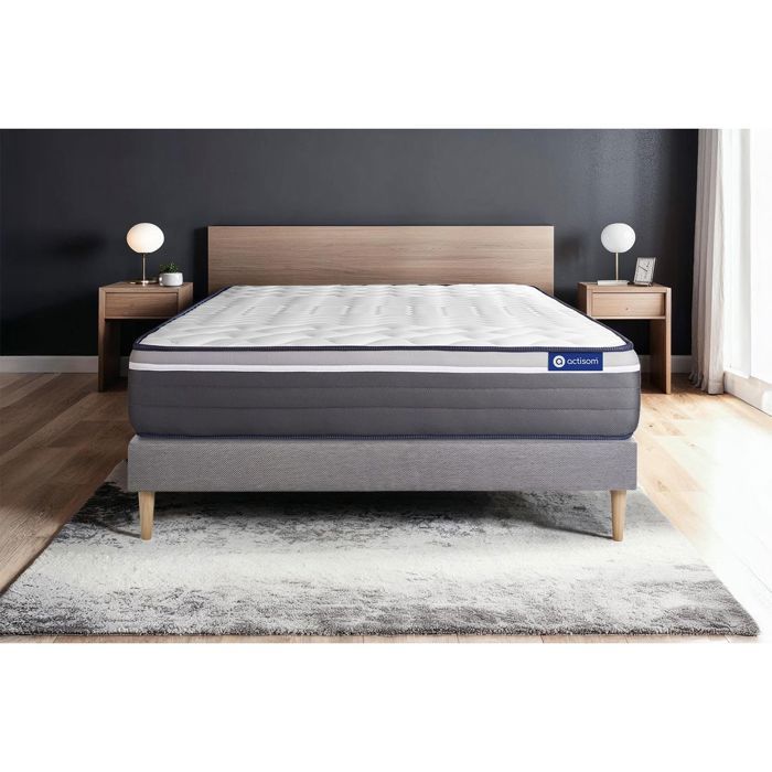 Ensemble Matelas Sommier 180x200 cm - Sommier Gris (en kit) - Actiflex Plus