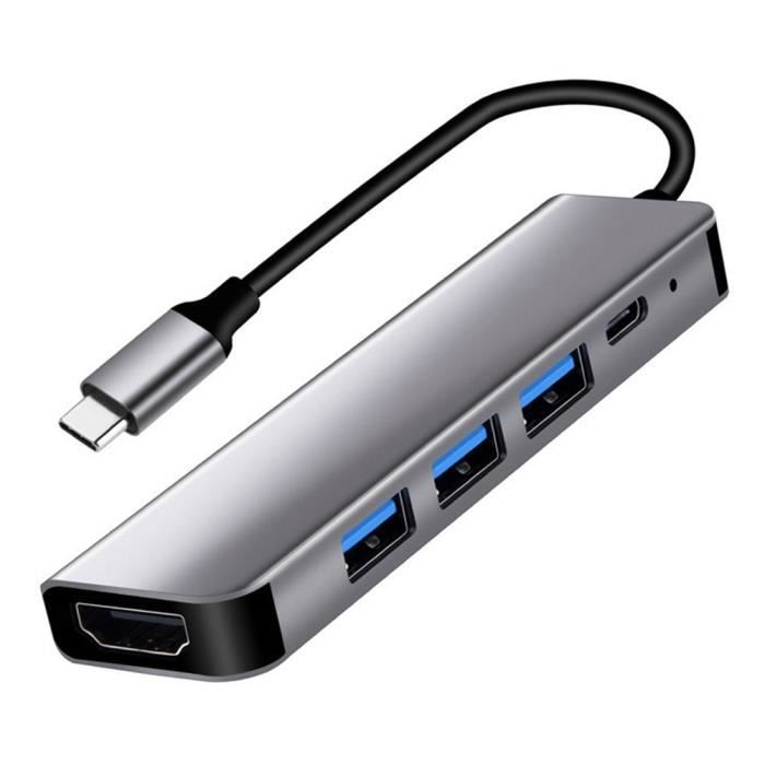 HUB Externe USB 3.0 Type C En Alliage D'Aluminium, Adaptateur De Mathiation Multiports, Extension à Grande Vitesse, Transmission De Données 5GBPS Pour Ordinateur De Bureau