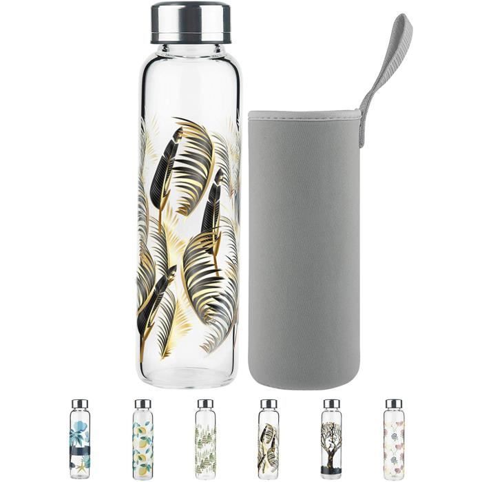 Gourde en Verre waterdrop® | Bouteille 600 ml | Avec Housse en Néoprène