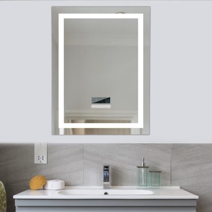Miroir Salle De Bain LED HAPAOSO 120x70cm - Miroir Bluetooth Anti-buée | 3 Couleurs éclairage IP44