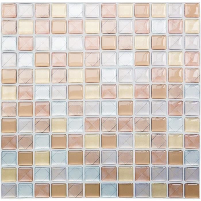 Lot 4 Autocollants Muraux 3D Mosaïque – Carrelage Adhésif Imperméable, Cuisine & Salle De Bain, 23,6 X 23,6 Cm