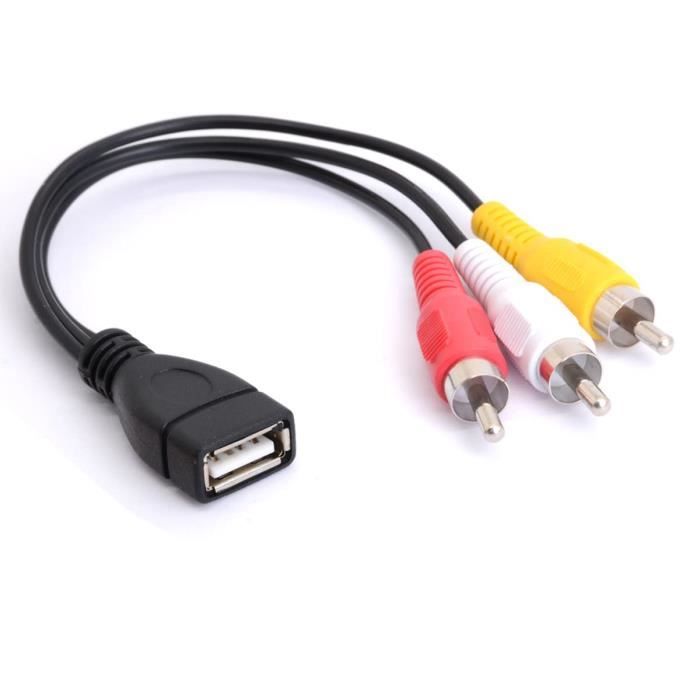 Câble USB vers 3 RCA USB 2.0 femelle vers 3 RCA mâle - Adaptateur pour  caméscope AV - Cordon pour TV, PC, DVD (20 cm)[421] - Cdiscount Informatique
