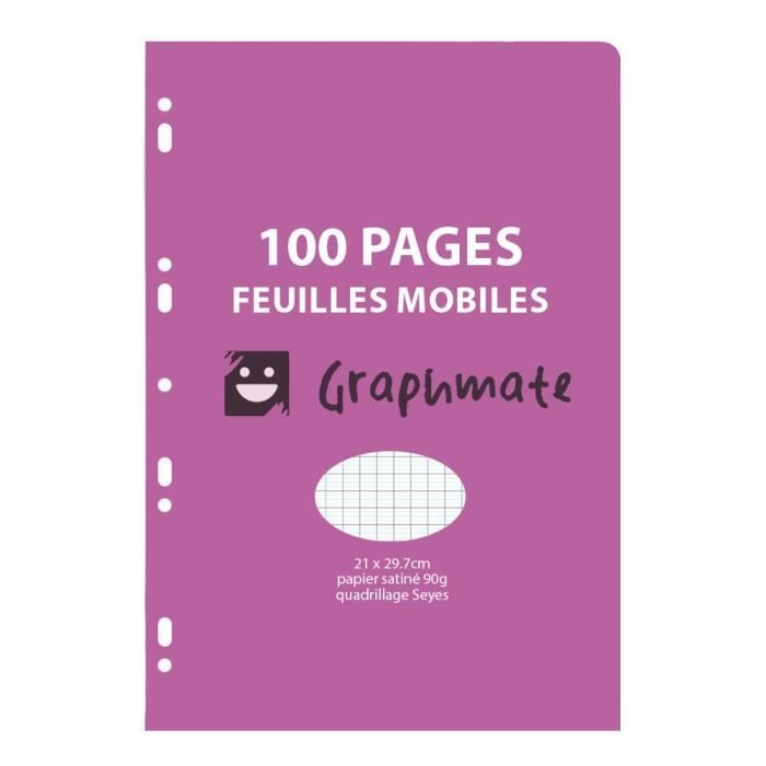 100 pages Feuillets mobiles A4 GRAPHMATE Prestige grands carreaux Séyès 90g perforés