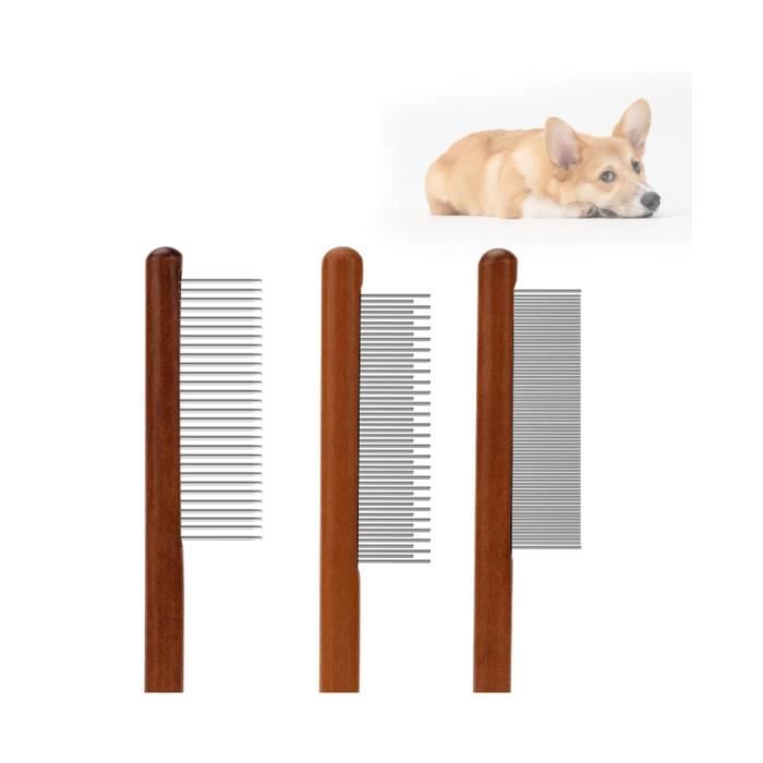 Peigne de toilettage - 3pcs - Bois massif - Dents arrondies - Acier inoxydable