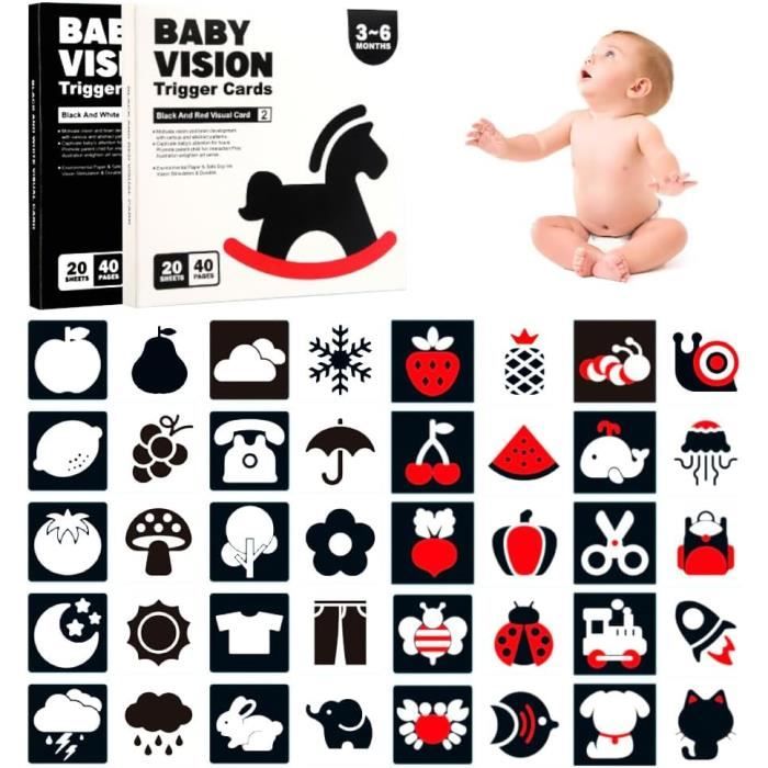 Carte Flash pour bébé à Contraste élevé,Cartes d'activités d'apprentissage  de Stimulation visuelle pour 6-36 Mois, Jouets pour bébé