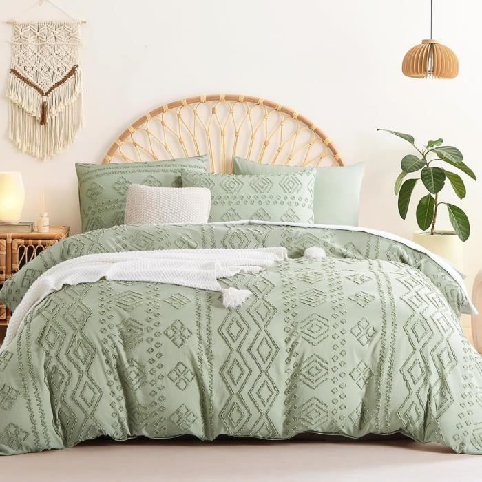 Bohème Housse De Couette 240X260 Cm Vert Tuftée Broderie Parure De Lit