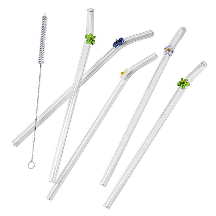 Set de 4 pailles en verre - Twisted - rose