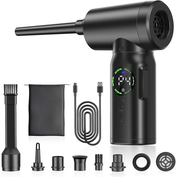 Souffleur à Air Comprimé Sans Fil – 130 000 Tr/min, écran LED, 5 Buses Pour Nettoyage PC, Voiture, Clavier