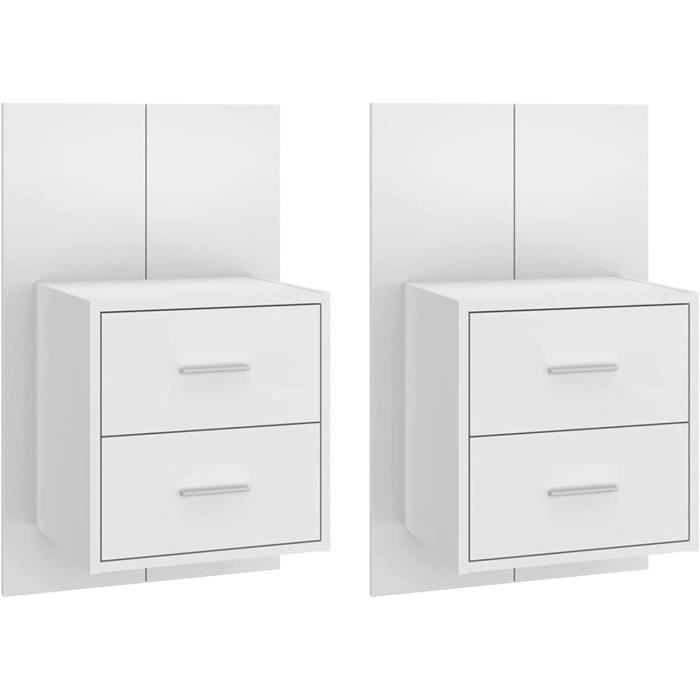 2 Tables De Chevet Murales Suspendues - Avec Prises Et USB - Blanc - Tiroir Et étagère Ouverte - Moderne - 8