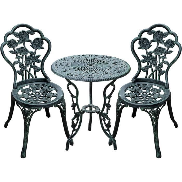 Salon De Jardin 2 Places Outsunny - Table Ronde + 2 Chaises Rétro En Fonte Aluminium - Noir
