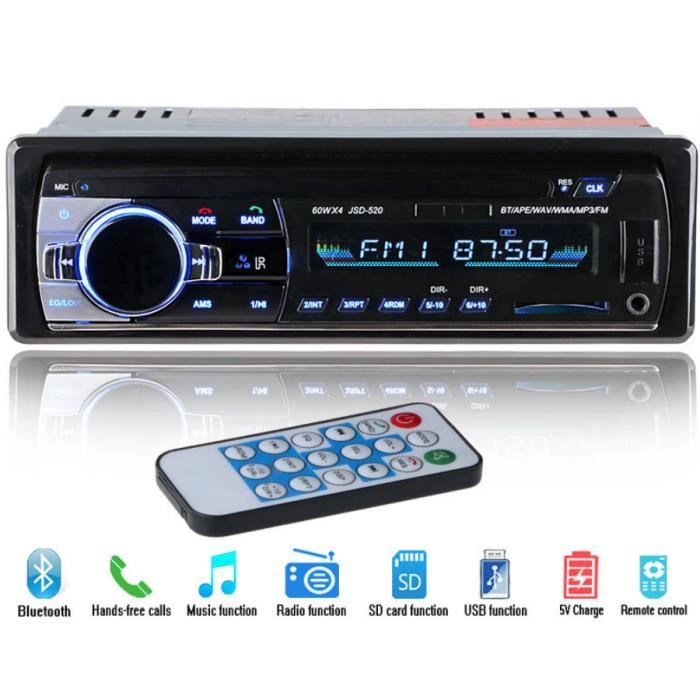 Poste Radio Voiture Bluetooth MP3-FM-USB-SD-AUX-Télécommande STARON