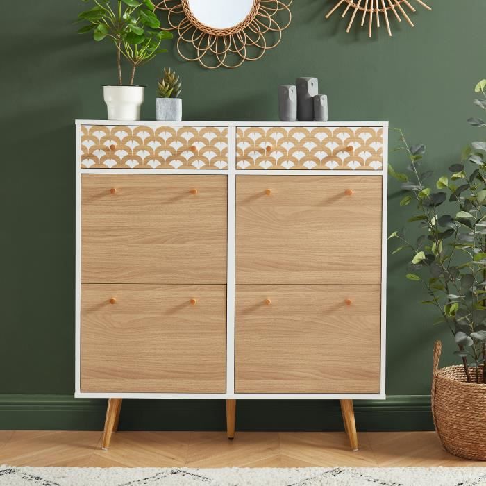 utah meuble a chaussures scandinave a imprimes 2 tiroirs 4 portes l100cm cdiscount maison