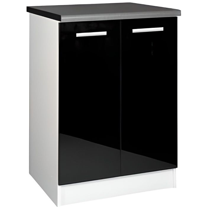Meuble cuisine bas 60 cm 2 portes TARA noir - Cdiscount Maison