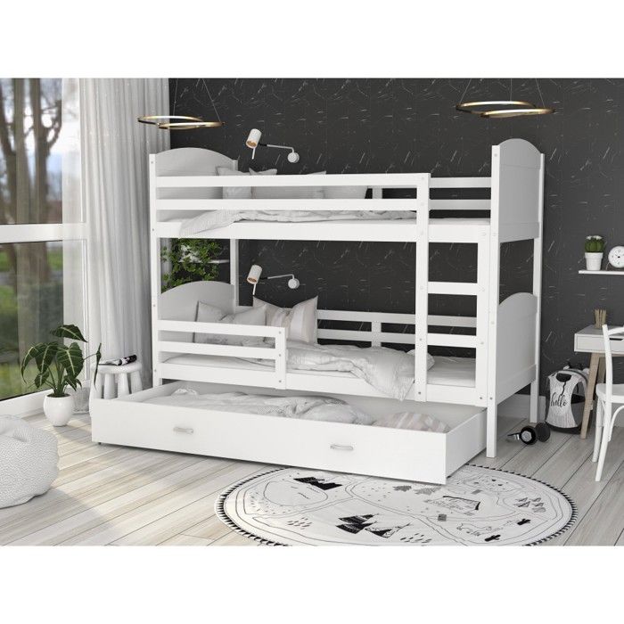 Lit Superposé Mateo 80x160 Tiroir + Matelas Blanc - blanc Lit Superposé Mateo 80x160 Tiroir + Matelas Blanc - blanc