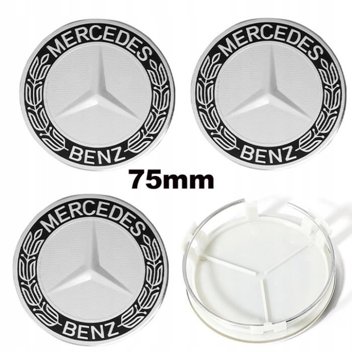 BEQ - 4pcs Centre De Roue 75mm Noir blanc Mercedes Benz Logo Cache Moyeu Jante Emblème