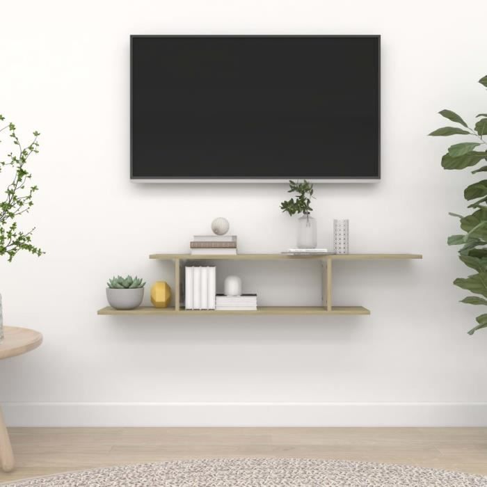 Étagère TV murale Chêne Sonoma - FHLKRB - 125x18x23 cm - Marron - Bois - Panneaux de particules
