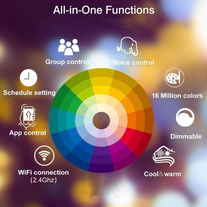 Classe énergétique A+ 4.5W Ampoule WiFi Bluetooth Alexa RGB Multicolore et Blanc Chaud Dimmable Ampoule Intelligente LED Connectée Gu10 2 pièces Compatible avec Alexa Echo Dot Google Home