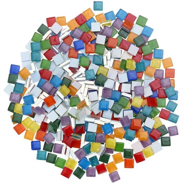 400pcs Carreaux Hamimelon tesselles en Verre Mosaïque Multicolore Carre/Triangle/Cercle DIY Art Deco Assortiment de mosaïque à Paillettes 