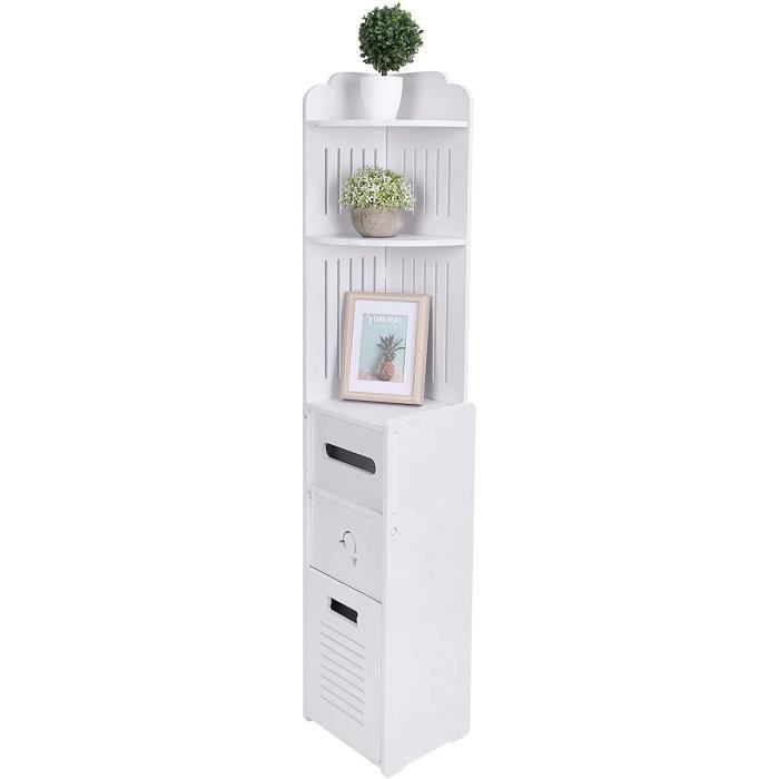 Colonne De Rangement Salle De Bain PP Blanc – Meuble Étagère Résistant Humidité Multi-Usages