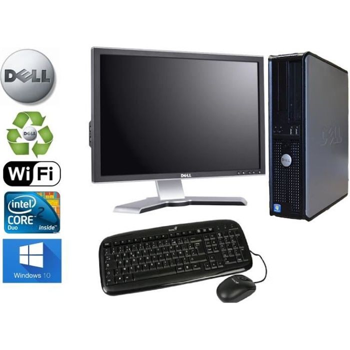Vente PC Portable Unité Centrale  Dell Optiplex  780 SFF Core2Duo 2,93Ghz RAM 8GO HDD 1 TO Ecran 19" Wifi Windows 10 pas cher