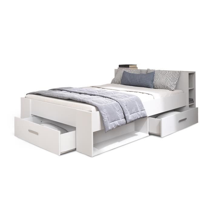 DEMEYERE Lit adulte contemporain blanc perle + tête de lit - l 160 x L 200 cm - OXYGENE
