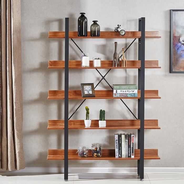 Etageres Style Industriel En Bois Fonce 170cm Ekero Designetsamaison Cdiscount Maison