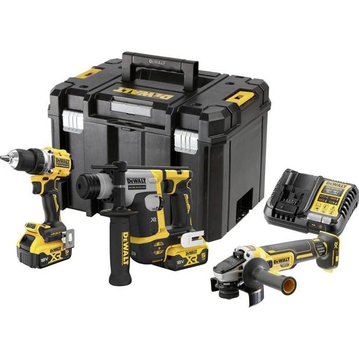 Pack 3 outils XR 18V DCD800DCH172DCG405 BRUSHLESS + 2 batteries 5Ah + chargeur + coffret T STAK DEWALT DCK2095D2T QW - vue 2