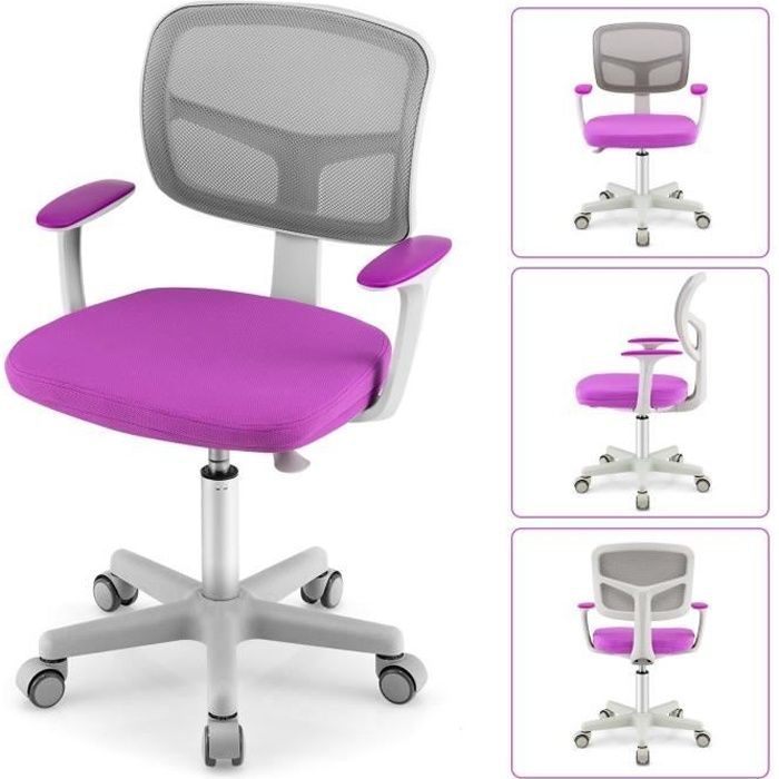 dreamade chaise d'étude enfant avec hauteur réglable, chaise bureau dossier pivotant ergonomique siege coussin doux amovible,