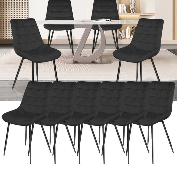 Lot De 4 Chaises MILA En Velours Noir - Design Moderne Pour Salle à Manger - Confort Matelassé - 10