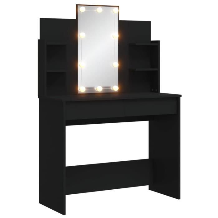 Coiffeuse Avec Miroir Lumineux LED – Meuble Lavabo Noir 86,5x35x136 Cm