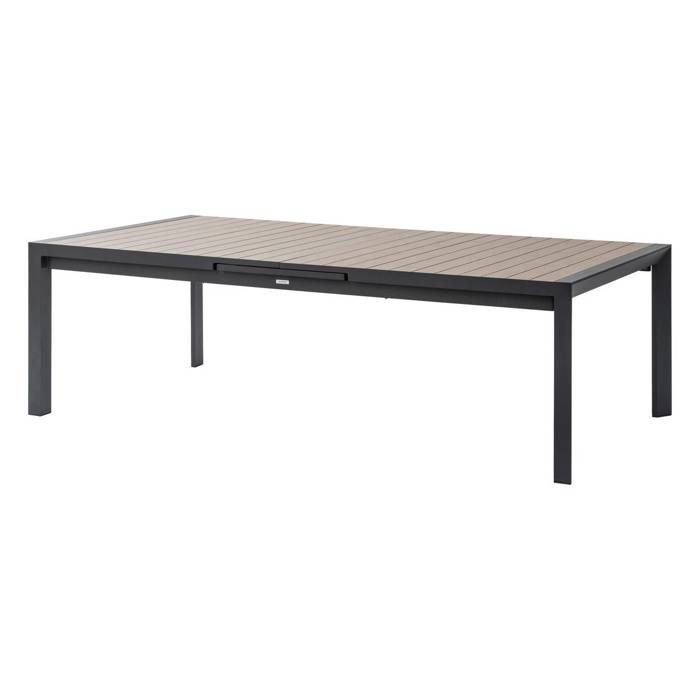 Table de jardin extensible Évasion effet bois honey & graphite 14 places lates en aluminium - Hespéride
