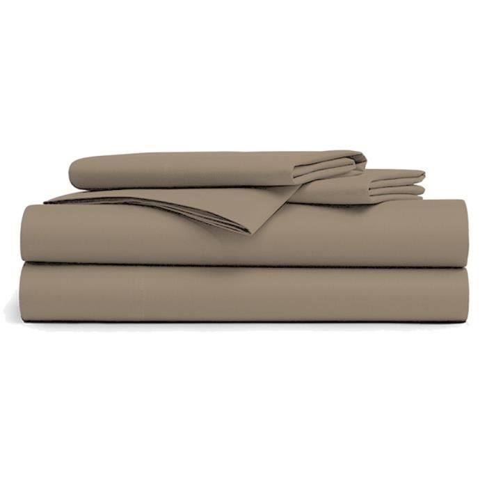 CDaffaires Drap Plat 2 Personnes 240 x 300 cm uni 57 Fils Lina Point Bourdon Figue