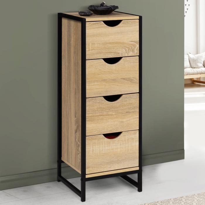 IDMARKET Meuble dappoint 4 tiroirs DETROIT 30x30x80 cm chiffonnier pour entrée salle de bain design industriel