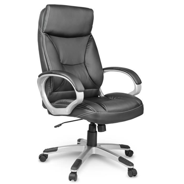 Fauteuil de bureau en cuir - JANSPORT - Pivotant - Noir - Ergonomique - Accoudoirs rembourrés - Mécanisme TILT