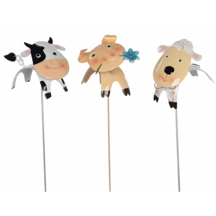 Lot De 3 Animaux Sur Pic Decoration De Jardin A Piquer Interieur Exterieur En Metal Patine Colore 9x11x39cm Achat Vente Tuteur Lien Attache Lot De 3 Animaux Sur Pic Cdiscount