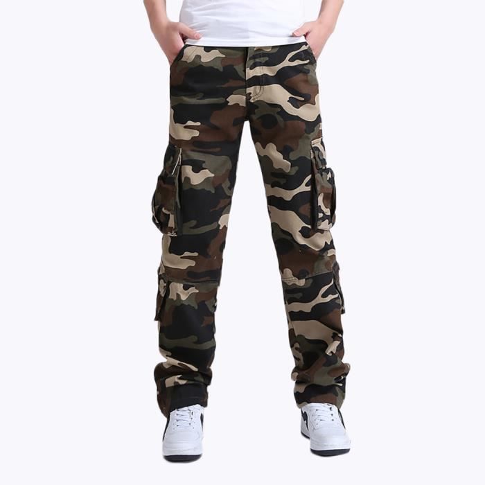 Pantalon Cargo Homme Camouflage 100% Coton - Tailles 30 à 42 - Avec Ceinture Et Poches - Modèle IT096