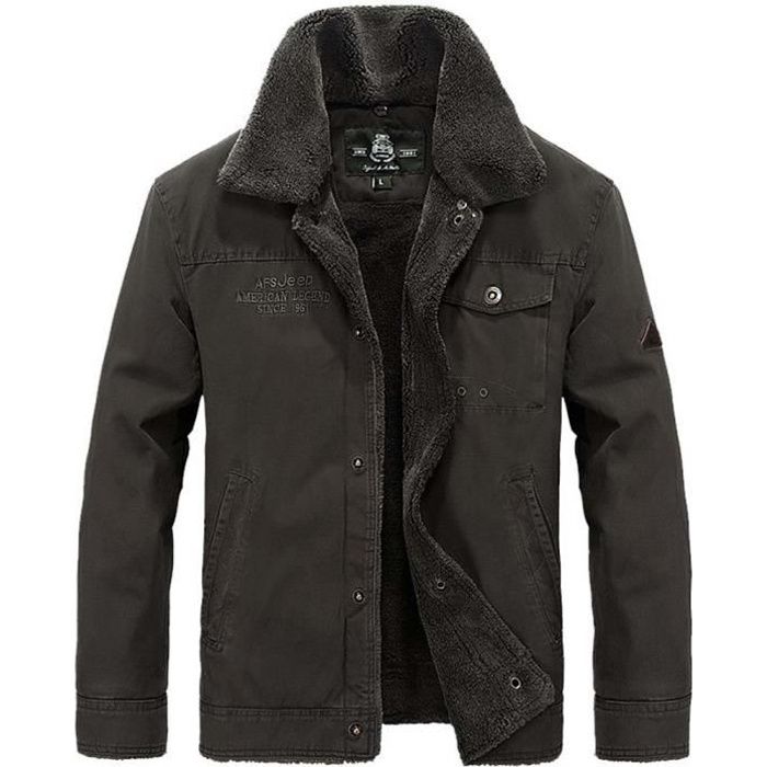 Blouson Homme Hiver Epais Double Fausse Fourrure Casual Veste Courte Chaude