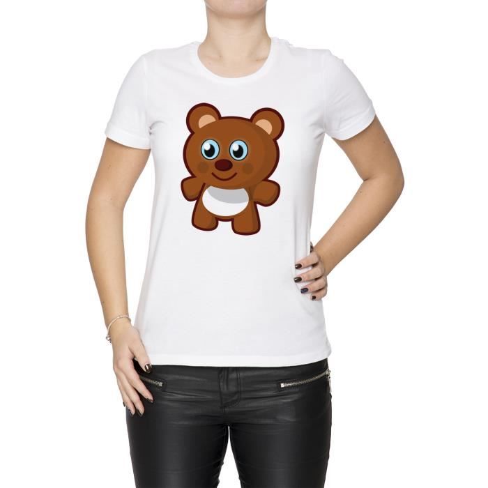 Tee-shirt - Ours Femme Cou D'équipage Blanc Manches Courtes Taille S  Women's White Small Size S Blanc - Cdiscount Prêt-à-Porter