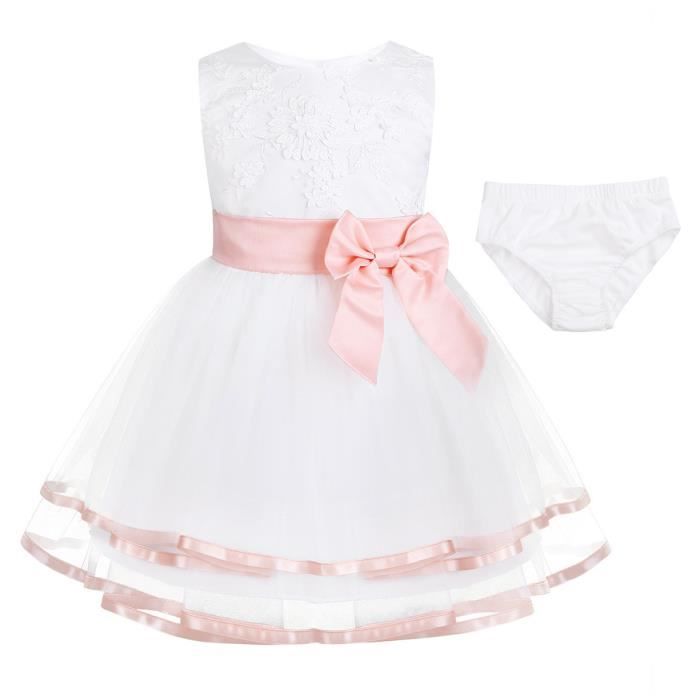 Robe De Ceremonie Pour Filles Fete D Anniversaire Sans Manches 3d Fleur En Maille Coton 0 24 Mois Rose Achat Vente Robe De Ceremonie Cdiscount