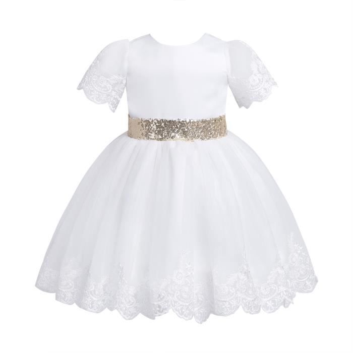 Robe Bebe Mariage Dentelle Tulle Robe Manches Courtes Paillettes