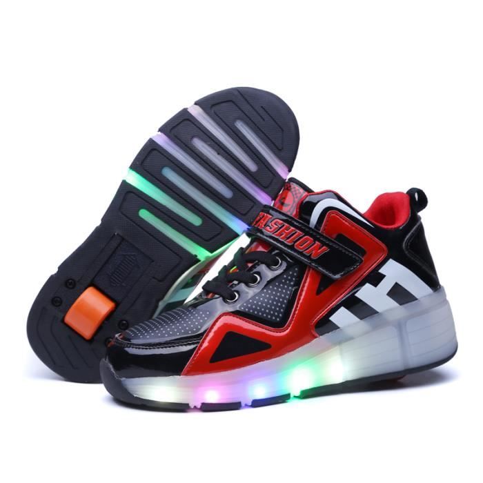 Basket Enfants Roller Sneaker avec une roue LED lumineux clignotant patins  enfants garçon fille chaussures Noir-rouge