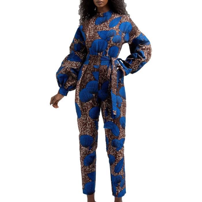 Inhzoy Femme Africain Boho Combinaison Jumpsuit Imprimé Ethnique Africain  Body Manches Longues Une Pièce avec Ceinture S-XL Marron\u0026Bleu - Cdiscount  Prêt-à-Porter