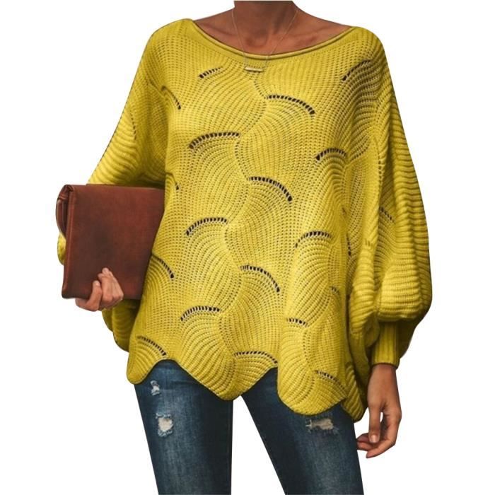 Chandail Tricot Grand Taille Col V Pull Femme Hiver Ample Tops